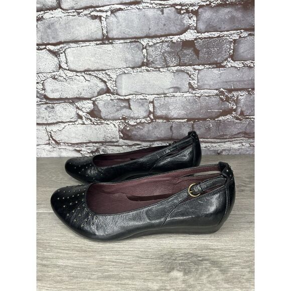 INDIGO BY CLARKS Black Lea Bishop Studded Slip On Strap Wedge Women’s 8M US/39EU - Picture 15 of 16